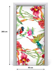Samolepiace fototapety na dvere Vtáky a kvety 95x205 cm