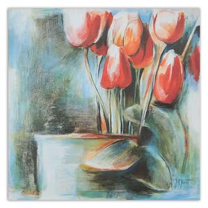 Obraz na plátne Červené tulipány vo váze Rozmery: 30 x 30 cm