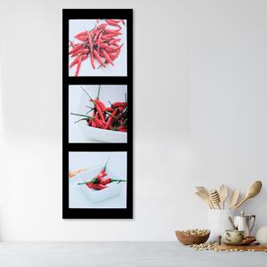 Obraz na plátne Červené chilli papričky na čiernom pozadí Rozmery: 30 x 90 cm