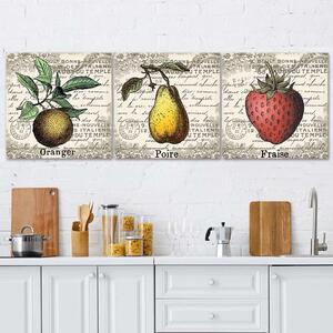 Sada obrazov na plátne Retro ovocie - 3 dielna Rozmery: 90 x 30 cm