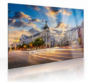 Sklenený obraz - Calle Gran Vía, Madrid, Španielsko (70x50 cm)