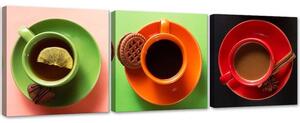 Sada obrazov na plátne Farebné šálky s kávou - 3 dielna Rozmery: 90 x 30 cm