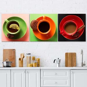 Sada obrazov na plátne Farebné šálky s kávou - 3 dielna Rozmery: 90 x 30 cm