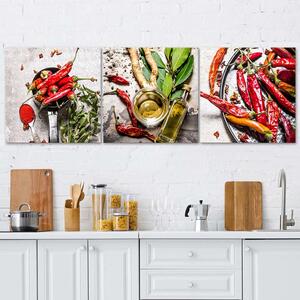Sada obrazov na plátne Sušené červené chilli papričky - 3 dielna Rozmery: 90 x 30 cm