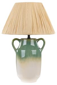 Stolná lampa zelená a biela keramika 53 cm prírodná papierové kužeľové tienidlo nočný stolík obývačka spálňa osvetlenie