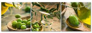 Sada obrazov na plátne Olivový olej a zelené olivy - 3 dielna Rozmery: 90 x 30 cm