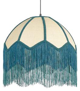 Závesná lampa modrá papierová tkanina 182 cm lemovaná strapcami osvetlenie závesné svetlo retro vintage