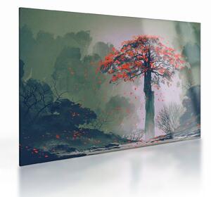 Sklenený obraz osamoteného červeného stromu (70x50 cm)