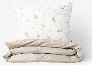 Goldea bavlnené posteľné obliečky duo - harmanček s latte 150 x 200 a 50 x 60 cm