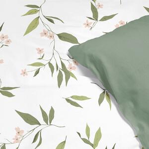 Goldea bavlnené posteľné obliečky duo - vôňa jazmínu s šalvejovo zelenou 200 x 200 a 2ks 70 x 90 cm (šev v strede)
