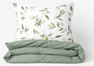 Goldea bavlnené posteľné obliečky duo - vôňa jazmínu s šalviovo zelenou 140 x 200 a 70 x 90 cm