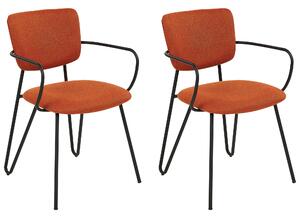 Sada 2 jedálenských stoličiek oranžová polyesterové látkové čalúnenie čierne kovové nohy zaoblené operadlo moderný dizajn