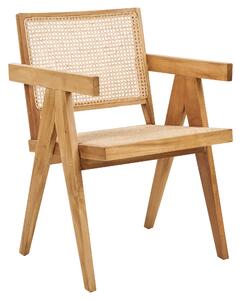 Stolička svetlé drevo mahagón ratan sedadlo a operadlo s viedenským výpletom minimalistický dizajn obývačka jedáleň