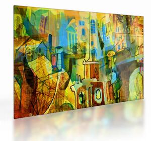 Sklenený obraz - Architektúra, kubistická abstrakcia (70x50 cm)