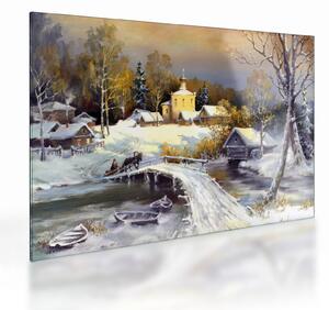 Sklenený obraz - Zimné mestečko (70x50 cm)