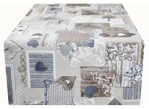 Behúň na stôl patchwork šedohnedé srdiečka 50x150 cm Made in Italy