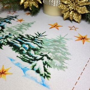 Vianočný behúň na stôl Vianočný stromček so zlatými hviezdami MIG932