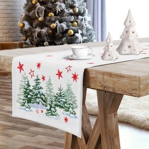 Vianočný behúň na stôl Vianočný stromček s červenými hviezdami MIG933 Farba Biela Rozmery 40x140 cm