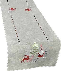 Sivá vianočná štóla s výšivkou škriatka a sobov Šírka: 40 cm | Dĺžka: 85 cm