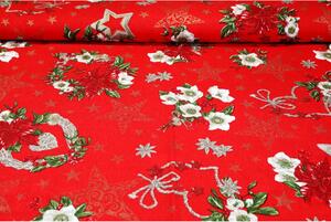 Vianočný behúň na stôl Vianočné ruže na červenom 50x150 cm Made in Italy