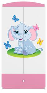 Kocot kids Detská skriňa Babydreams 90 cm slon s motýlikmi ružová