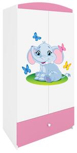 Kocot kids Detská skriňa Babydreams 90 cm slon s motýlikmi ružová