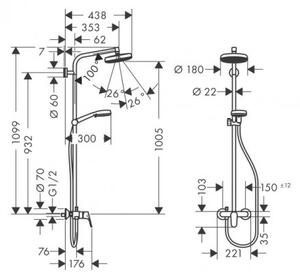 Hansgrohe Crometta sprchový systém 160 1jet Showerpipes pákovou batériou biela/chróm 27266400