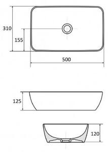 VILAN KLEO Square keramické umývadlo na dosku - miska 50x31x12,5cm biela, KLEO SQUARE