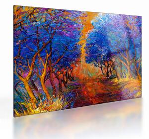 Sklenený obraz - jesenné koruny stromov, moderný impresionizmus (70x50 cm)