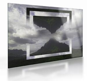 Sklenený obraz - Hory na Islande, geometrická koláž (70x50 cm)