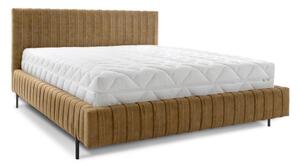 Okrovožltá čalúnená dvojlôžková posteľ s úložným priestorom s roštom 140x200 cm Plissa – ELTAP