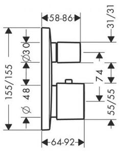 Hansgrohe PuraVida termostatická batéria pod omietku, s uzatváracím a prepínacím ventilom, biela/chróm 15771400