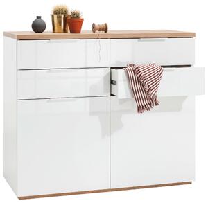 KOMODA, farba duba, biela s vysokým leskom, 120/102/50 cm Carryhome - Komody