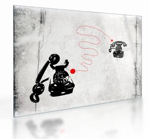 Sklenený obraz - Kresba telefónu na štýl Banksyho (70x50 cm)