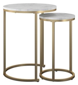 Biele/v zlatej farbe okrúhle konferenčné stolíky v súprave 2 ks s doskou v dekore mramoru ø 45 cm Amelia – CosmoLiving by Cosmopolitan