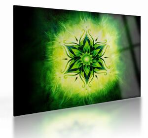 Sklenený obraz - Kvetinová mandala v zelenom pozadí (70x50 cm)