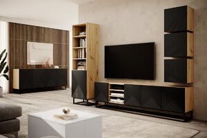 TV stolík Asha 200 cm s otvorenou policou - artisan / čierny mat