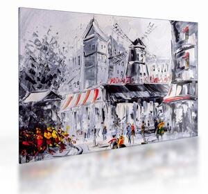 Sklenený obraz - Ulica v Paríži, olejomaľba (70x50 cm)