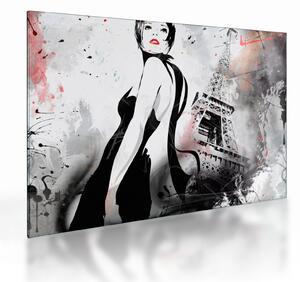 Sklenený obraz - Lady a Eiffelova veža (70x50 cm)