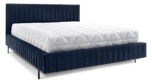 Tmavomodrá čalúnená dvojlôžková posteľ s úložným priestorom s roštom 140x200 cm Plissa – ELTAP