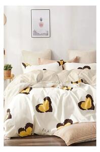 Žlté predĺžené obliečky na dvojlôžko z bavlny Renforcé s plachtou/4-dielne 200x220 cm Double Heart – Mila Home