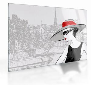 Sklenený obraz - Dáma v meste (70x50 cm)