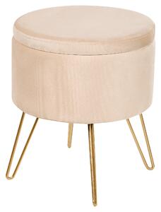 Taburet s úložným priestorom svetlobéžový zamat 42 x 42 x 44 cm zlaté kovové nohy čalúnený podnožka glamour moderný štýl obývačka