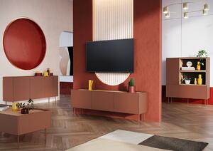 TV stolík Desin 170 cm s 2 ukrytými zásuvkami - ceramic red / dub nagano