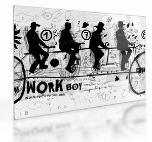 Sklenený obraz - Tímová práca, jazda na bicykli (70x50 cm)