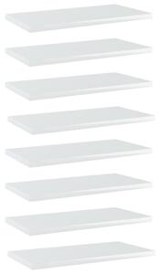 Prídavné police 8 ks, lesklé biele 40x20x1,5 cm, drevotrieska