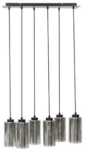 Závesná lampa sivá čierna železný podstavec tienidlo z dymového skla 6 svetiel moderný štýl obývačka jedáleň