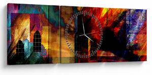 Obraz - Farebná abstrakcia mesta (s hodinami) (90x30 cm)