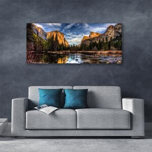 Obraz na plátne Hora les jazero príroda 125x50 cm