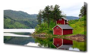 Obraz na plátne Hory dom jazero príroda 125x50 cm